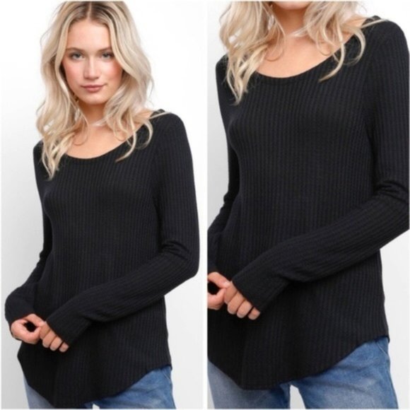Chaser Tops - Chaser XL black long sleeve waffle thermal top